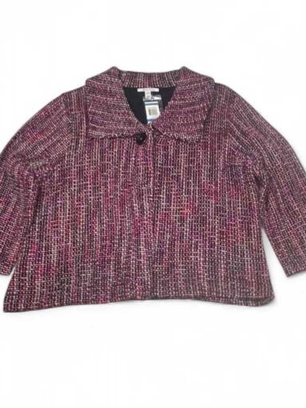 NWT! JM Collection Macy’s Wool Blend Sangria Crop Tweed Blazer Women’s Size XL